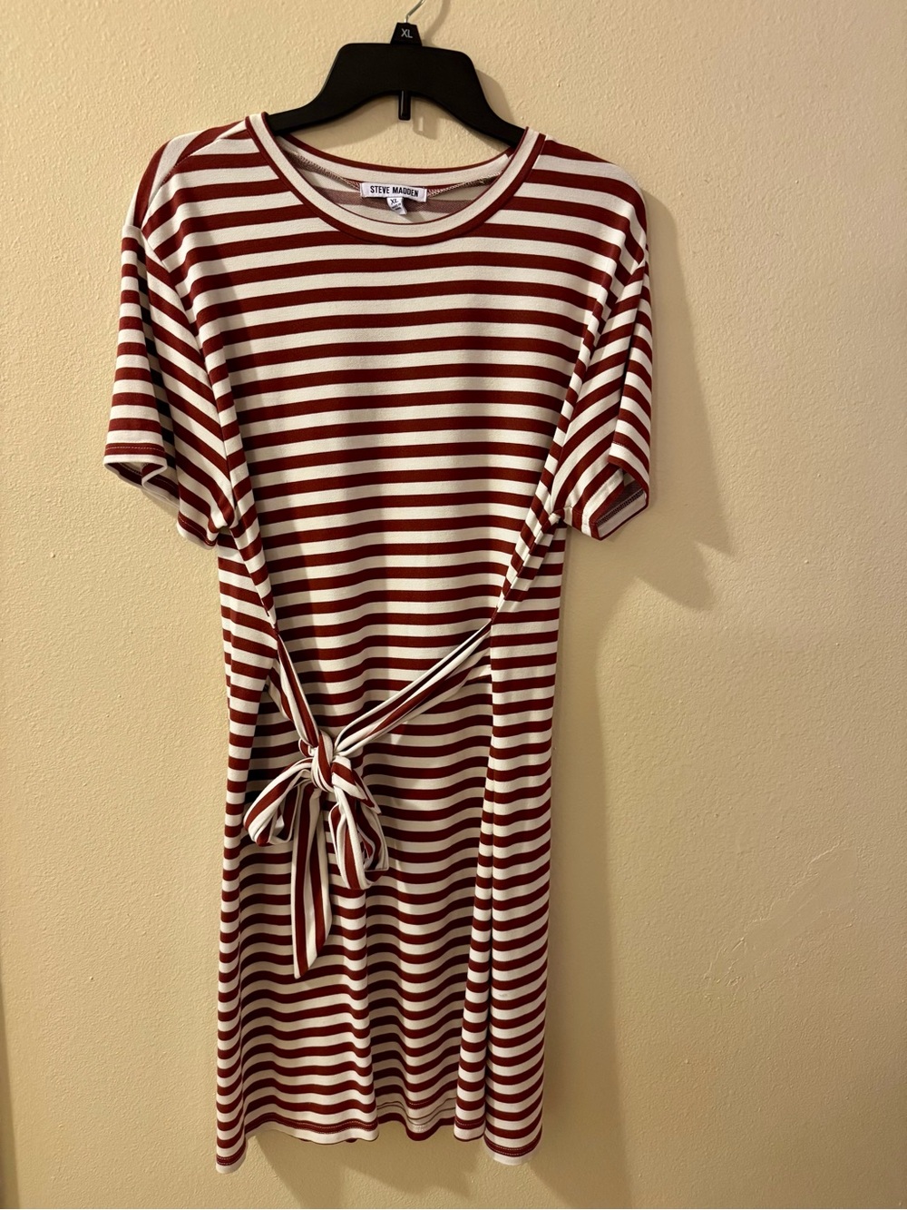 Steve Madden Burgundy & White Striped Tie-Waist Mini Dress